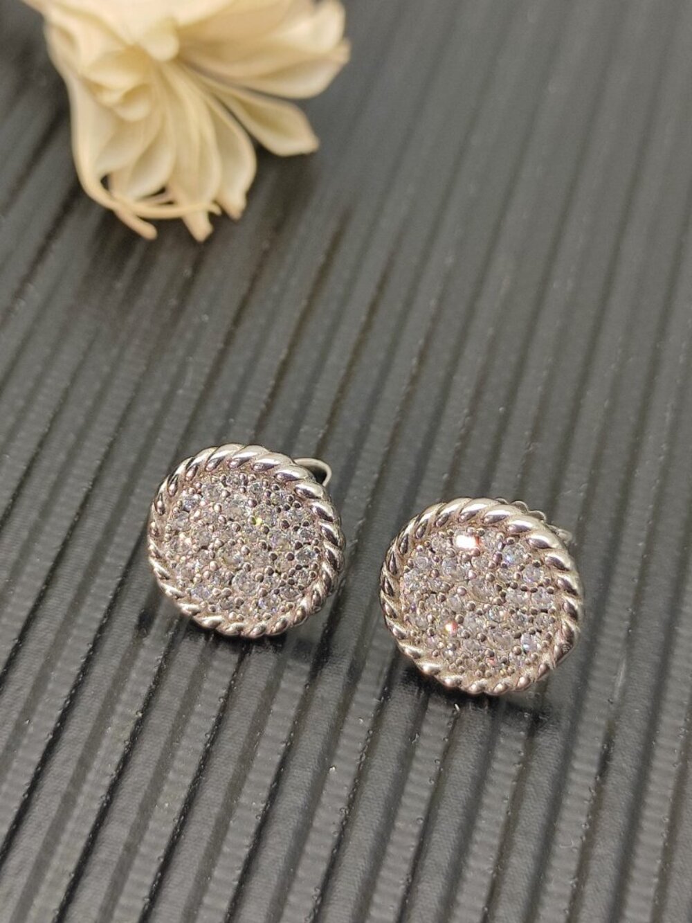 David Yurman Silver Pavé Diamond Cable Round Stud Earrings